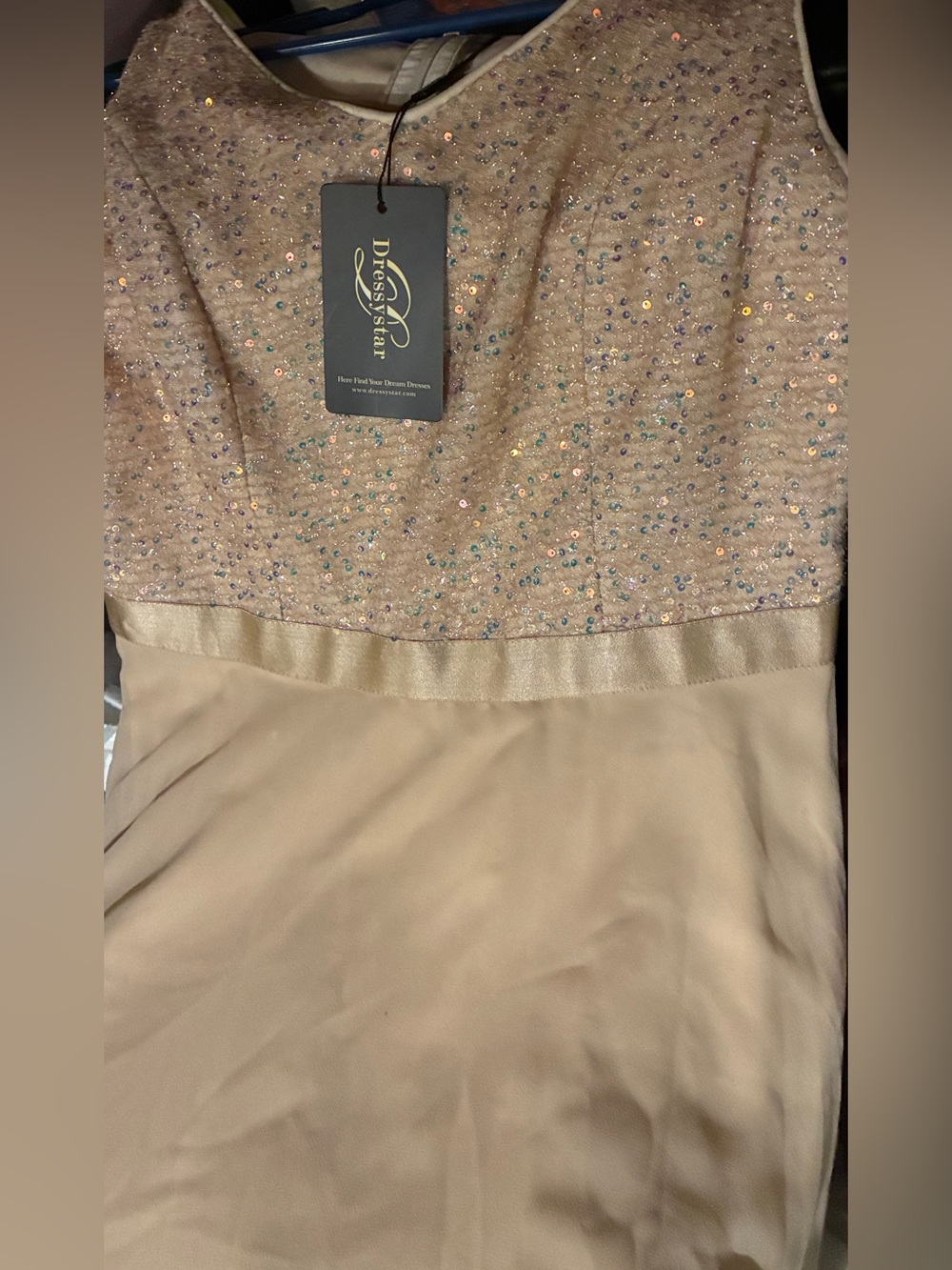 NWT Dressystar Champagne Sequin Bodice Chiffon A-Line Cocktail Dress Small - Picture 3 of 12